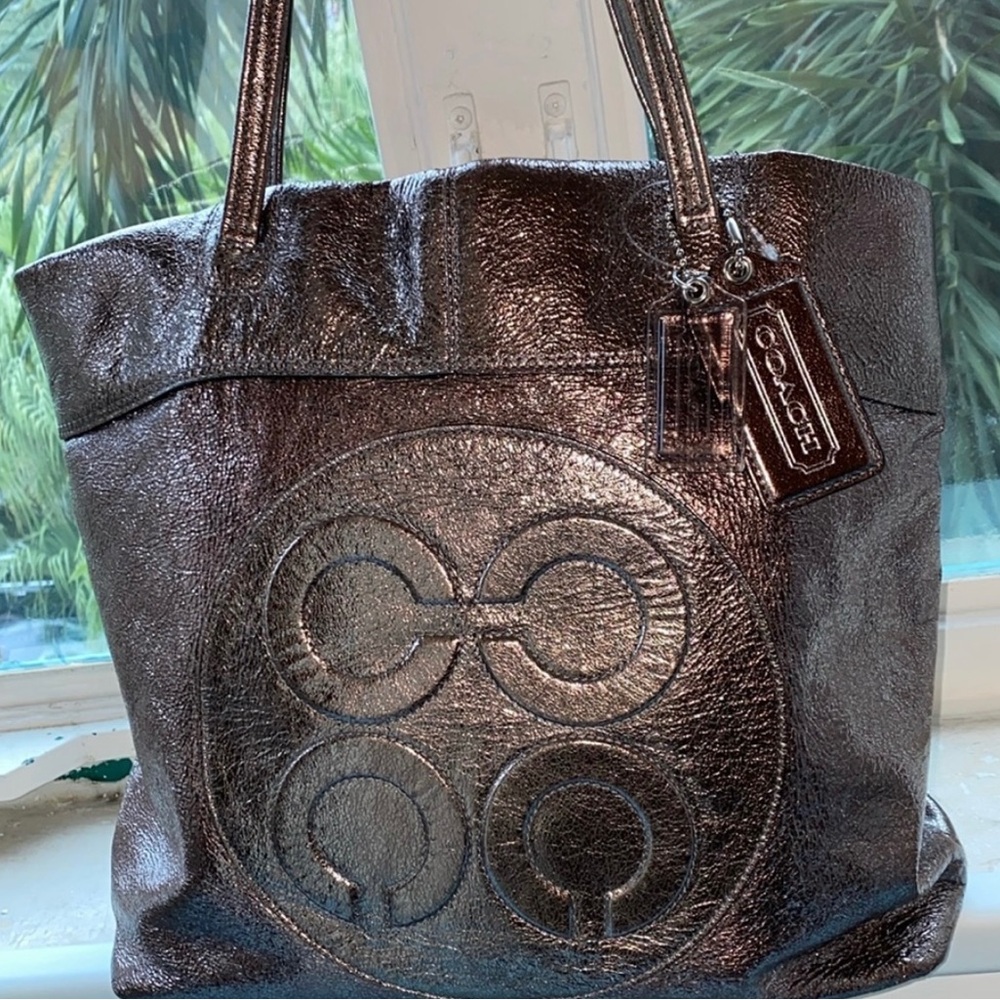 Coach Metallic Leather Embossed Tote - Picture 8 of 15